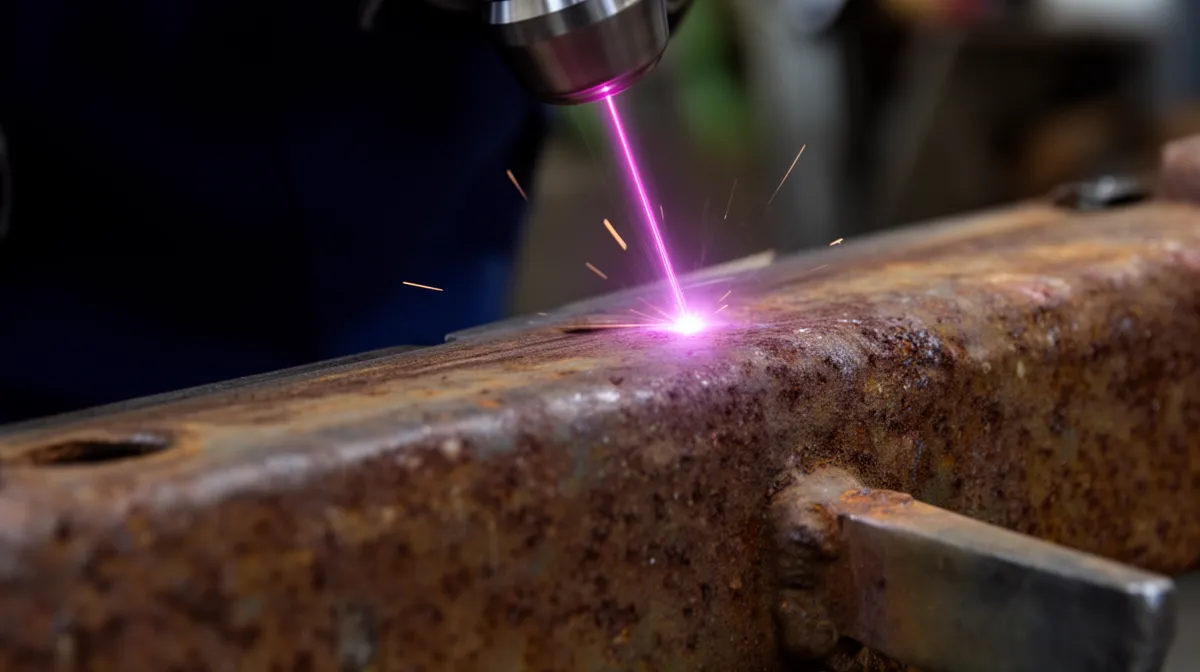 Soudage au laser sur une surface métallique rugueuse.